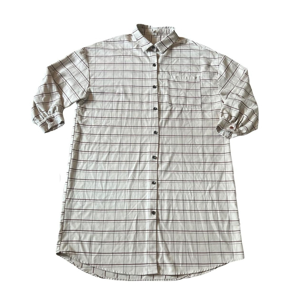 Cream plaid shirt dress